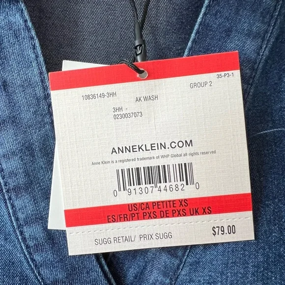 NWT Anne Klein Blue Puff Sleeve Blouse | Size XS - Picture 3 of 4